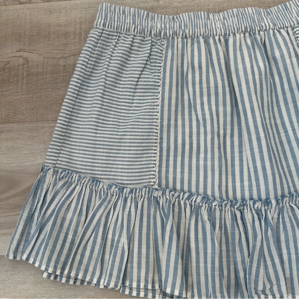 LoveShackFancy Striped Blue Ruffle Mini Skirt - Picture 4 of 11